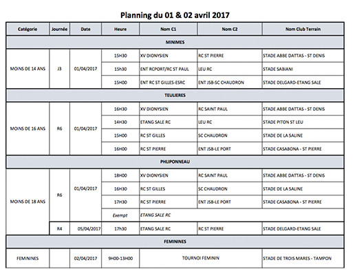 Rugby Réunion : rencontres du weekend