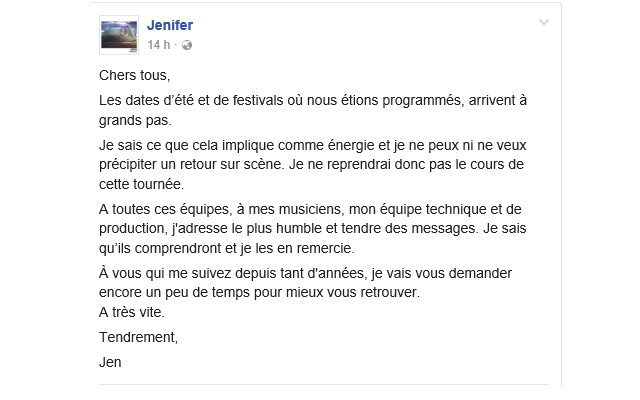 Jenifer : mauvaise nouvelle pour les fans... Jenifer : mauvaise nouvelle pour les fans...