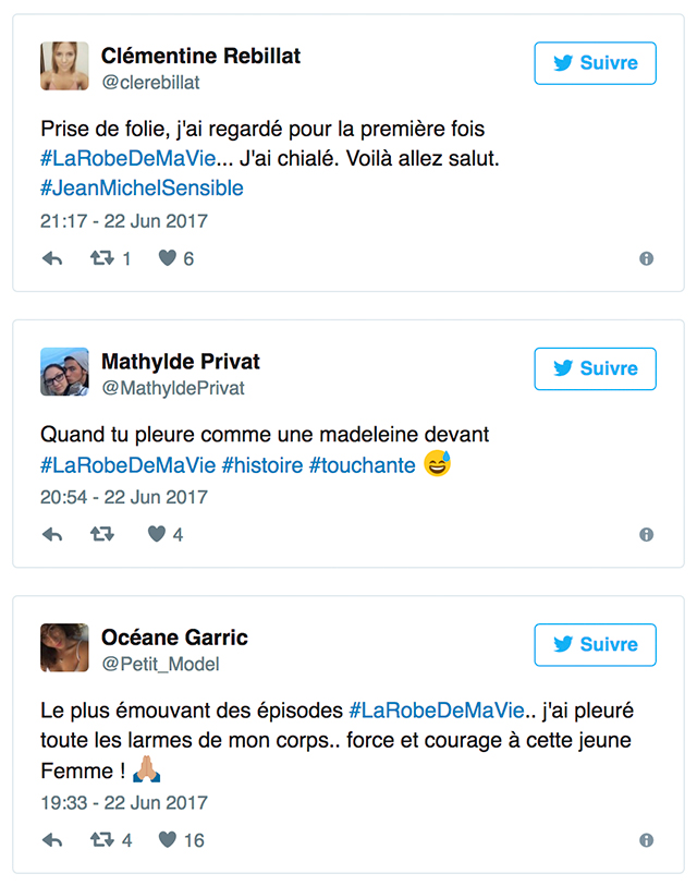 Dans "La robe de ma vie", nouvelle émission sur M6, cette candidate a bouleversé les vendeuses et les téléspectateurs Dans "La robe de ma vie", nouvelle émission sur M6, cette candidate a bouleversé les vendeuses et les téléspectateurs