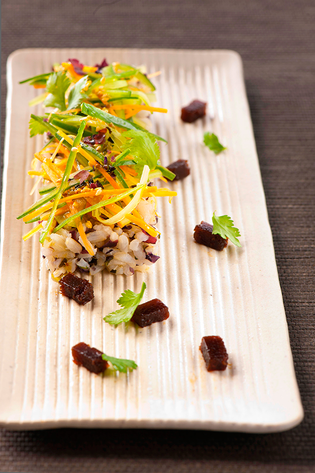 Salade de riz façon sushi et sa gelée d’agar agar coriandre wasabi Salade de riz façon sushi et sa gelée d’agar agar coriandre wasabi