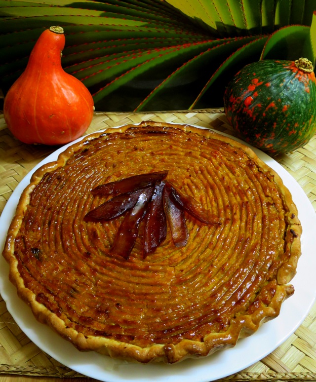 Tarte à la citrouille 4 épices et pépites de papaye confite Tarte à la citrouille 4 épices et pépites de papaye confite