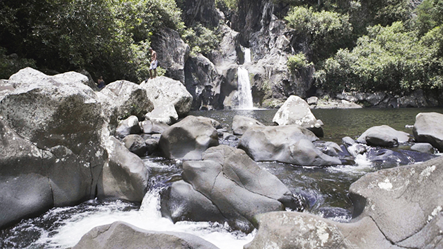 Cascades des bassins de La Mer et des Aigrettes sur la rivière du Mât -  Carte de La Réunion