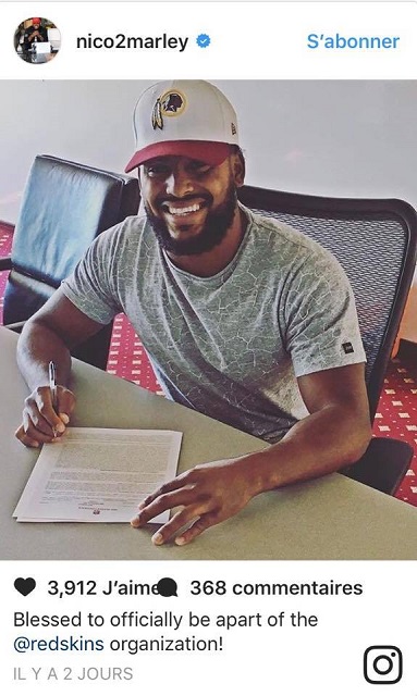 Le petit-fils de Bob Marley signe chez les Redskins de Washington