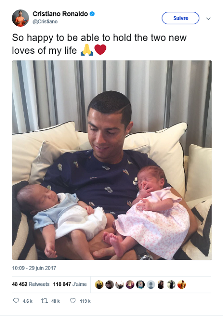 Cristiano Ronaldo confirme sur facebook qu'il est papa de jumeaux