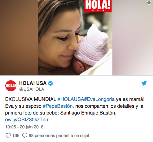 Eva Longoria A Accouche Decouvrez La Premiere Photo Et Le Nom Du Bebe