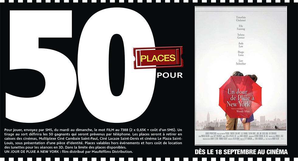 Cinéma - 50 places à gagner pour " UN JOUR DE PLUIE A NEW YORK " avec le réseau Mauréfilms