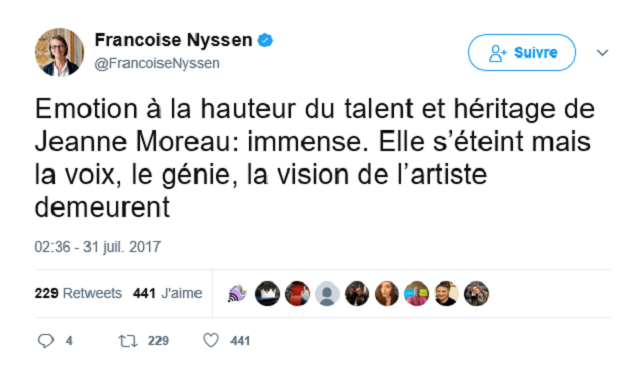 Jeanne Moreau hommage Françoise Nyssen