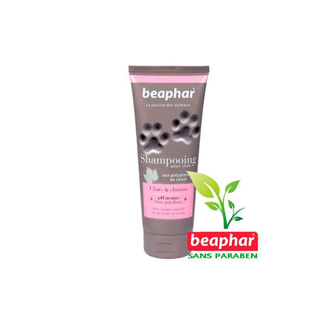Shampooing Beaphar
à base naturel de
thé blanc et de soie.
Shampooing pour
chats et chatons qui
facilite le démêlage
sans alourdir le poil,
le pelage est doux,
souple et facile à
brosser.
