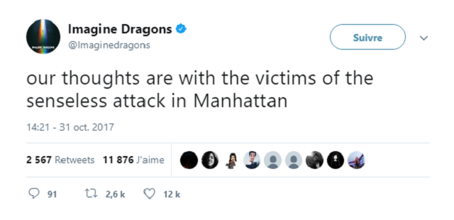 Attentat de Manhattan hommage Imagine Dragons